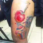 #tattoooftheday #workofday #tattodo #ink #watercolor #watercolortattoo #cupcake #cherry 