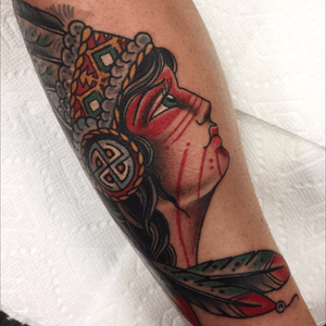 Native American baby lady. Done at #capturedtattoo For all appointments email: Beau@capturedtattoo.com 