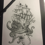 #octopus #octopostattoo #draw #drawing #drawingtattoo #boat #kraken #tattoo #tattoodrawing #stipple #stippleart #pointillism 