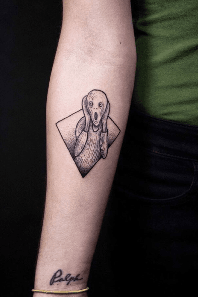 One line tattoo representation of The Scream 1893