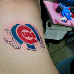 Cubs tatto I designed for my beother a few years ago, its a Rhino shape to represent Ryne Sanberg aka Ryno.  Ghis was done by Dan Koenig at Yankee Doodle Dandy of Des Moines, IA.  #CubsTattoo #Cubs #RyneSandberg #Ryno #Rhino #ChicagoCubsTattoo #ChicagoCubs #chicagopride #DanielKoenig #yankeedoodledandy #YDD