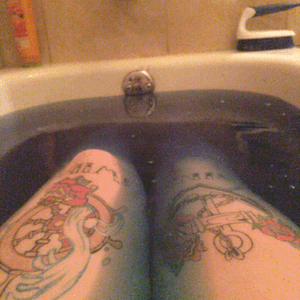 Shitty picture but my thigh tattoos. Sink or swim #ancortattoos #nauticaltattoos #sink #swim 