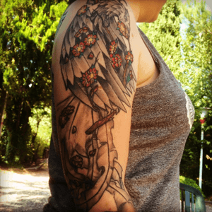 Artist: Bordon Flavio - sick of tattoo #fenix #fenice #cherryblossom #rightarm 