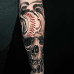 Baseball Skull piece. Custom tattoo by Jeremiah Barba 