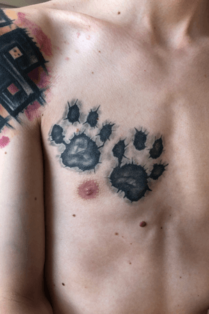 Dog paws related to my dog, which died in 2016. Tattoo made by Kriszti. Done in autumn 2016.