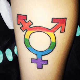 This is my very first tattoo, its a transgender symbol with the rainbow to represent LGBT pride 🏳️‍🌈
