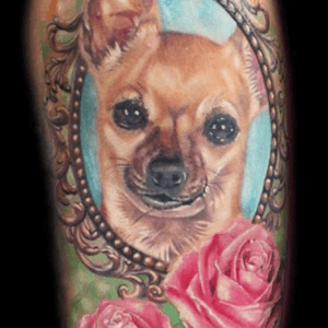This would be my dream tattoo except with my dog's portrait!!! @amijames #dreamtattoo 
