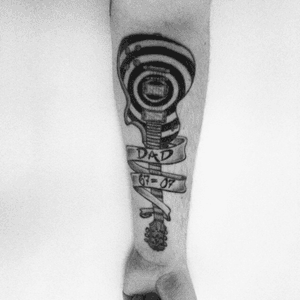 My second Tattoo, I got it at Physical Grafitti in Cardiff. #memorialtattoo #guitar #ZakkWylde #blackandgrey #scrolls #text #dad 