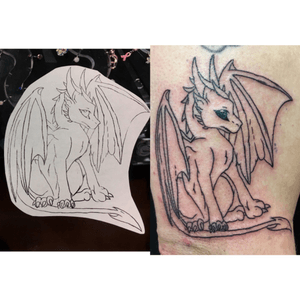 Quick dragon sketch my daughter did. I was so proud! Work done by Brittany at Classic 13 Tattoo in Birmingham, Al. #Classic13Tattoo