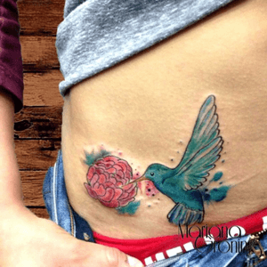 Name coverup with hummingbird and flower #tattoo #marianagroning #karmatattoo #cdmx #MexicoCity #watercolor #watercolortattoo #watercolortattooartist #coverup 