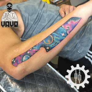 #space #knife #tattoo #colour #bright #galaxy #ink #art #thevault #eastlooe #cornwall 