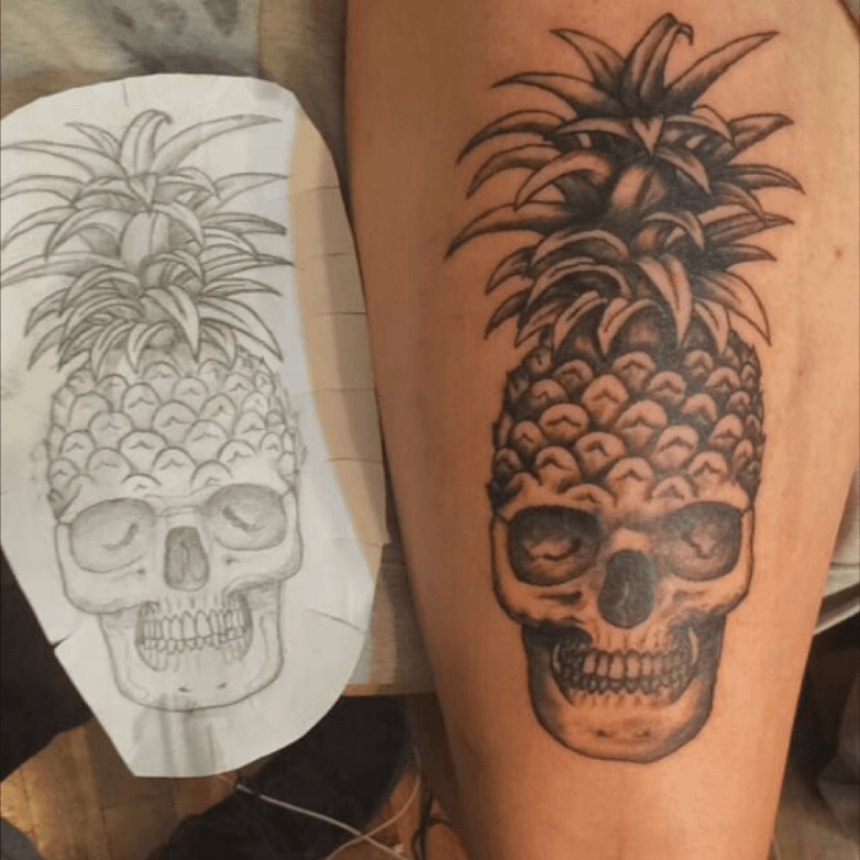 Tattoo uploaded by Petya Atanasova  sugarskull skull color pineapple  foodietattoo  Tattoodo