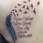 Memorial tattoo #blueandblack #feather #birds #lostlovedones