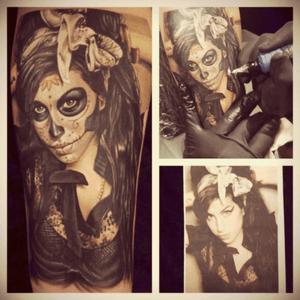 Amy Winehouse is one of my all-time favorite singers and she obviously makes for a perfect sugar skull lass too. I would so dig if @megan_massacre gave me a combo tattoo like this! #megandreamtattoo 