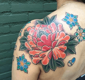 Done by Bram Koenen - Resident Artist.                         #tat #tatt #tattoo #tattoos #amazingtattoo #ink #inked #inkedup #amazingink #peony #peonies #peonieflower #flowers #color #colorfull #colortattoo #sholdertattoo #back #backpiece #tattoolovers #inklovers #art #culemborg
