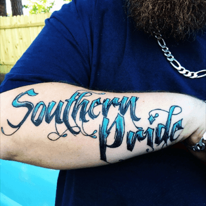Some old forearm lettering the customer chose this font #tattooingjaxfl 