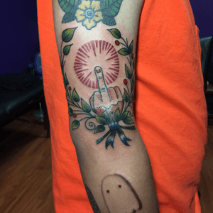 Middle finger and sorority noise ghost done by Nicole Hanson from Gypsy Tattoo