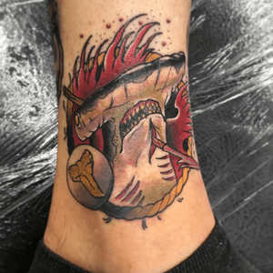 Hammerhead shark #neotraditional #tattoo #tattooshop #crts #clandestinerabbit #linework #blackandgrey #stencil #style #flow #eternalink #jewel #fkirons #linework #style #flow 