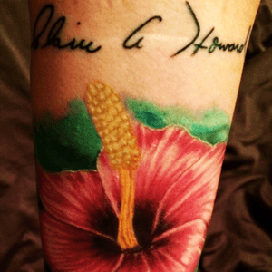 In loving memory of my grandmother Claire died 2004 #coverup done 5/2016 her favorite flower #hibiscus #tattooedmommy 