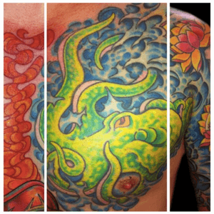 Tattoo by Lark Tattoo artist/owner Bruce Kaplan. #japanese #color #colorful #colorbomb #octopus #flower #lotus #water #waves #japaneseflower #japaneselotus #fire #flames #chest #brucekaplan #owner #artist #ownerartist #artistowner #LarkTattoo #LarkTattooWestbury #NY #BestOfLongIsland #VotedBestOfLongIsland #BestOfNYC #VotedBestOfNYC #VotedNumber1 #LongIsland #LongIslandNY #NewYork #NYC #TattoosEvenMomWouldLove  #NassauCounty #tattoo #tattoos #tat #tats #tatts #tatted #tattedup #tattoist #tattooed #tattoooftheday #inked #inkedup #ink #tattoooftheday #amazingink #bodyart