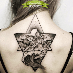 Very nice! #nature #mountians #sun #water #waves #triangles #geometric #dotwork #shading 