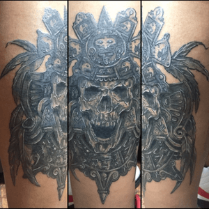 #skul #skulltattoo #Aztec #aztectattoos #legtattoo #bigtattoo #tattoo #inked #inklife #cheyennehawkpen #mexican #tattoolife #tattooartist 