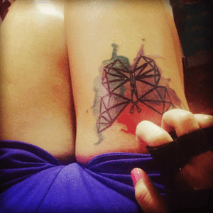 Almost healed.#angelsink #thigh #butterfly #watercolor #geometricwatercolor 