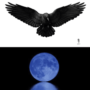 Crow flying infront of a blue moon ❤️ #dreamtattoo 