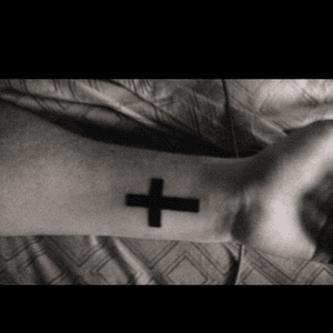 Simple Cross. Second tattoo done by brother. 2013 age 19 