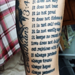  #tattoo #tattooist #tattooer #tattooink #tattoocollector #art #blackandgreytattoo #scripttattoo #bible #love #withoutlove #corinthians 