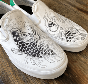 Follow The Tattoo Shop Show on Facebook and tag three friends in this post on @Tattoodo IG for a chance to win these custom Straye kicks by Ami James.