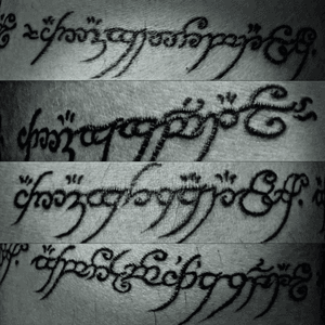Elven language on the one ring in LORT movie. It means "One Ring to rule them all, One Ring to find them,One Ring to bring them all and in the darkness bind them". I tattoo it on my lower right leg, under my knee. #leg #lort #elven #thelordofthering