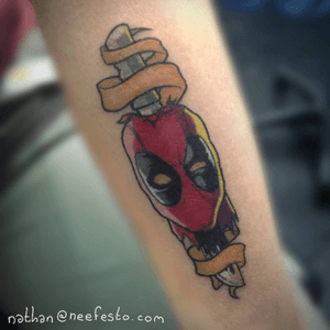 One of my first tattoos. Created with Eternal inks and Rotary Works machines. Feedback appreciated. #deadpool #marvel #comic #eternalink #rotaryworks