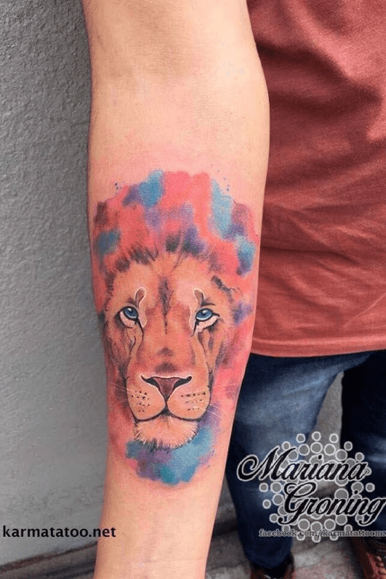 Tattoo uploaded by Mariana Groning • Watercolor lion tattoo, Tatuaje de leon  en acuarela. #tattoooftheday #watercolortattoo #watercolorliontattoo  #liontattoo #tatuaje #mexicocity • Tattoodo