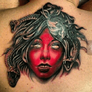 Medusa the beginning of what will be an epic full backpiece. Done by @carlgracetattoos.