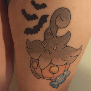 This Pumpkaboo is a couple weeks old now and healing nicely.  #pokemon #videogametattoos #halloween #tribute 
