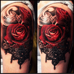 #LeanneFate #roses #redrose #flower #lace #shouldertattoo 