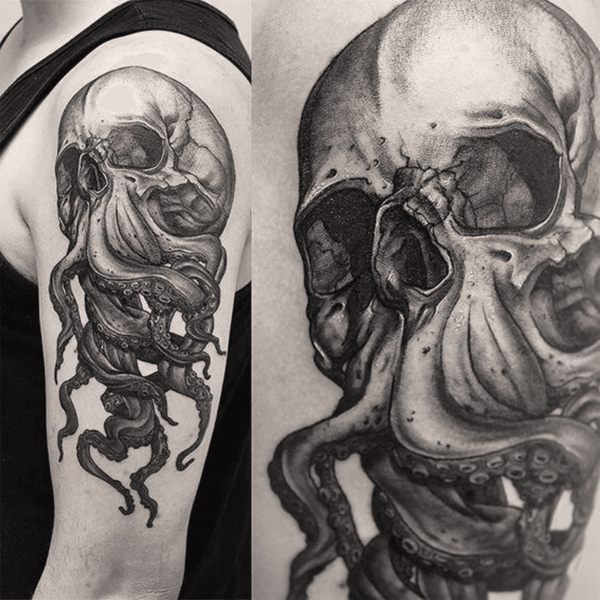 Painted Temple  Tattoos  Body Part Arm Sleeve  Oak Adams Octopus Skull
