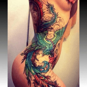 #fullside #phoenix #bird #fullcolor #color #tattooedfemale #inkedfemales 