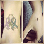 Cancer Ribbon, Mental Health Ribbon, and substance abuse ribbon. Along with a #SemicolonProject tat. My story isnt over yet.💜