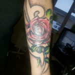 My partners rose and tribal tattoo done by the ever talented craig at adorned tattoo ashley cross dorset #rose #englishrose #tribal #dotwork #adorned #dorset #uk 