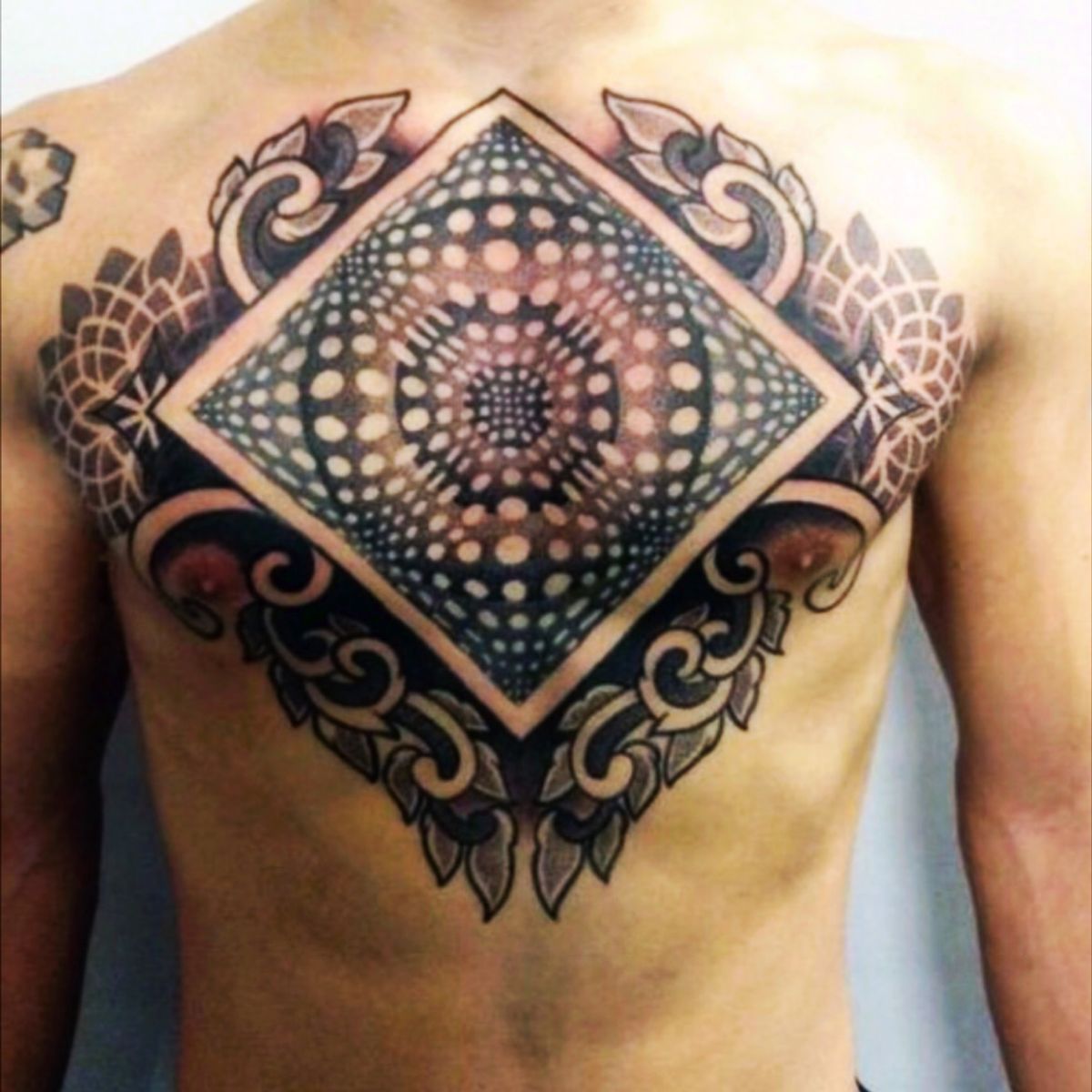 Tattoo uploaded by Tara • Cool design #3D #chesttattoo #linework # ...