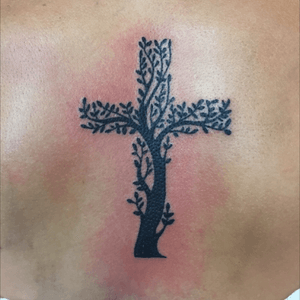 First tattoo! Symbolizes humanity's story from the Tree of Life until redemption on the cross through Jesus. 