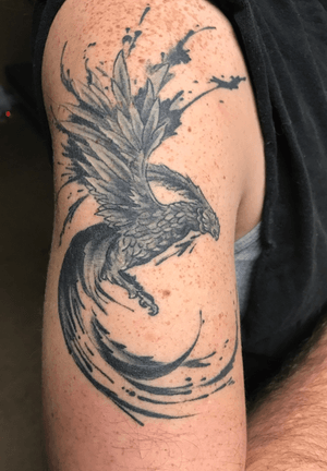 Phoenix Tattoo - Right Upper Arm #phoenix #phoenixtattoo #blackandgreytattoo #armtattoos 