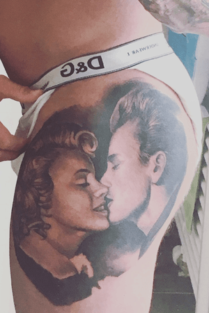 First session of leg sleeve,two icons marlyn monroe and james dean,artist djoels inkmaster 2017 belgium and holland