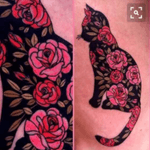 Flowery cat tattoo #cat #flowers 