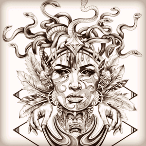If work would let me, i would definitely get this on the back of my head #snakes #madusa #headtattoo #blackandgreytattoo 