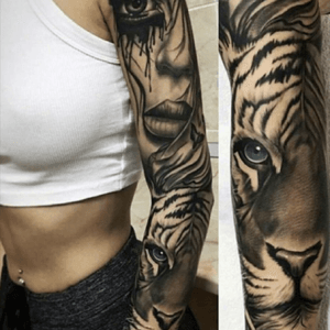 Tattoo uploaded by Gemma Green • #sleeve #tiger #face #tattoo #blackwork # arm • Tattoodo
