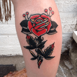 freshly drawn & planted.  #rose#AmericanTraditional#boldasfuck#tattoo 