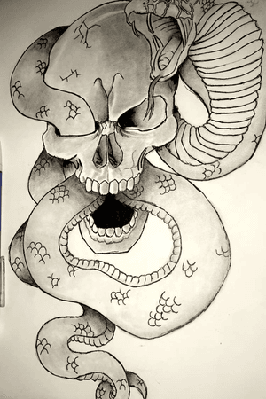 Snake & skull tattoo by Devon Sandiford